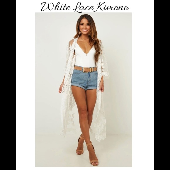 White Lace Kimono/Duster, Size Small Petite - Picture 7 of 7